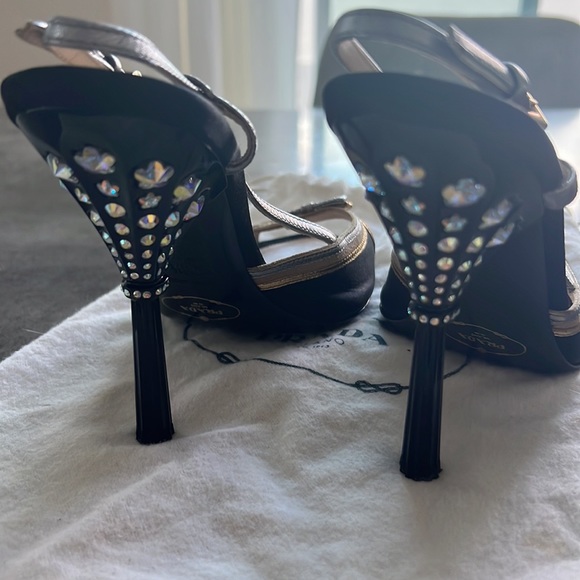 Prada Camoscio Peep-Toe Crystal Embellished heel suede with original dust bag - Picture 2 of 7